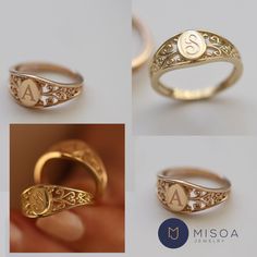 Personalized Name Ring – Misoa Jewelry Gold Ring With Name Engraved, Gents Rings, College Ring, Everyday Jewelry Gold, Nontraditional Engagement Rings, Initial Rings, Gold Finger Rings, Name Ring, 1 Tattoo