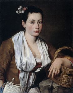 a painting of a woman holding a basket