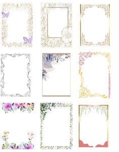 six different frames with flowers and butterflies on them