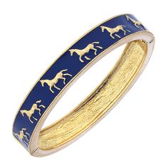 Heading to the races? The Equestrian Navy Bangle will complete your look. This cute enamel bracelet will be a great addition to your stackable bracelet wardrobe. This bracelet features charming gold horses that encircle the bracelet with a navy background. Easy to use hinge style opening. Great gift for anyone that loves equestrian culture. Features: Gold plating Enamel Hinge opening Stacking bangle Fits small to medium sized wrist Size: 2.5" Diameter Fantasy Earrings, Engagement Earrings, Snake Jewelry, Vintage Jewelry Necklace, Snake Earrings, Navy Background, Gold Jewelry Necklace, Enamel Bracelet