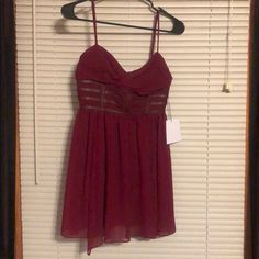 Maroon Mini Dress W/Body Suit. Leather Bustier Accent. Perfect For Festival Season Brown Lined Mini Dress For Party, Party Brown Lined Mini Dress, Brown Spaghetti Strap Dress For Date Night, Brown Spaghetti Strap Dress For Night Out, Burgundy Summer Dress For Night Out, Burgundy Dresses For Summer Night Out, Burgundy Dress For Night Out In Summer, Brown Sundress Mini Dress For Party, Brown Sundress For Party