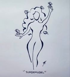 a drawing of a woman with flowers in her hair and the words, supermodel