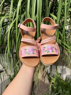 ... Cute Pink Ankle Strap Sandals, Pink Open Toe Sandals With Rubber Sole, Cute Pink Closed Toe Sandals, Cute Closed Toe Pink Sandals, Cute Pink Sandals With Soft Sole, Cute Leather Sandals With Round Toe, Pink Leather Huaraches For Summer, Pink Open Toe Leather Huaraches, Pink Closed Toe Leather Huarache Sandals