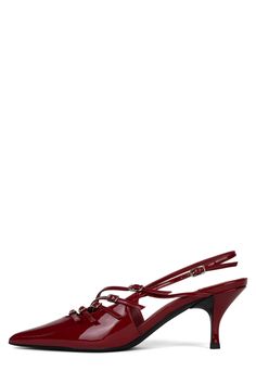 Pointed-toe strappy slingback pump Fits true to size Measurements taken from a size 7 3" Heel, 0.25" Platform Leather Upper, Leather / Synthetic Lining, Synthetic Sole Buckle closure Style Upgrade, Spring Fling, Slingback Pump, Jeffrey Campbell, Lashes, Leather Upper, Size 7, Buckle, Pumps