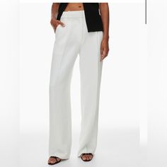 Aritizia White Effortless Trousers. Brand New, Never Worn. Very Comfortable. Fitted At Waste, Loose Down. 2 Clasp Buttons And Zipper To Close Chic White Wide Leg Pants For Office, Formal Straight Pants For Summer, Summer Formal Straight Pants, Elegant Summer Trousers, White Fitted Classic Wide Leg Pants, Elegant Wide Leg Summer Work Pants, Elegant Summer Wide Leg Work Pants, Elegant Wide Leg Pants For Summer Workwear, Elegant Fitted Wide Leg Pants For Summer