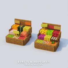 two baskets filled with different colored items on top of each other in front of a white background