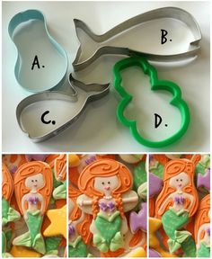 the cookie cutters are made to look like little mermaids with green hair and tails