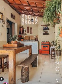 the inside of a house with plants and decorations on the walls, flooring and ceiling