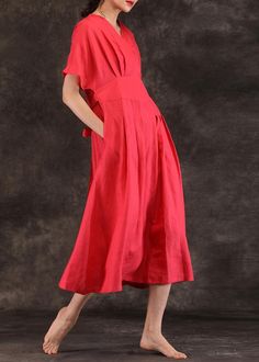 Women v neck tie waist linen clothes For Women Inspiration red Dress summer

This dress is made of cotton or linen fabric, soft and breathy. 

Flattering cut. Makes you look slimmer and matches easlily.
 
Materials used: linen

Measurement:One size fits all for this item. Please make sure your size doesn't exceed this size: 4XL/BUST-125cm   
   
length 118cm / 46.02"
bust 120cm / 46.8"
Sleeve length 37cm / 14.43"
Cuff 36cm / 14.04"



We ship worldwide.

Tracking numbers provided for all orders. Spring Linen V-neck Dress In Solid Color, Spring V-neck Linen Dress In Solid Color, Red Tie Waist Midi Dress For Summer, Red Summer Midi Dress With Tie Waist, Red Midi Dress With Tie Waist For Summer, Solid Linen V-neck Midi Dress, Solid Color Linen Midi Dress With V-neck, Linen V-neck Midi Dress, Solid V-neck Linen Dress