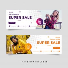 two banners with the same image as well as one for sale and another for super sale