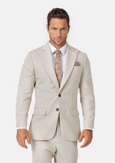 Hudson Ivory Cotton Suit - SARTORO Elegant Cotton Wedding Suit, Elegant Wedding Cotton Suits, Beige Cotton Blazer With Suit Collar, Formal Cream Cotton Blazer, Tailored Beige Suit With Lapel Collar, Tailored Beige Suits With Lapel Collar, Tailored Beige Suits With Hidden Button Closure, Beige Tailored Suits With Lapel Collar, Beige Suits With Lapel Collar For Formal Occasions