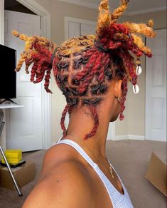 Round Parts Locs, Pb J Locs, Locs Dyed Tips, Hair Color Ideas For Locs, Two Strand Loc Styles For Women, Puffy Locs, Half Dyed Locs, Female Loc Styles