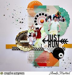 an altered collage with various pictures and words on it, including the word just run