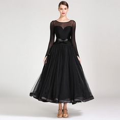 Womens Empire Maxi Boat Neck Long Sleeve Ballroom Dress Ribbons – DANCEYM Elegant Black Ballroom Dresses, Elegant Ball Gown Dresses For Ballroom, Black Long Sleeve Maxi Dress With Fitted Bodice, Elegant Ballroom Ball Gown Dress, Elegant Ball Gown For Ballroom, Long Sleeve Black Ballroom Dress, Black Long Sleeve Ballroom Dress, Fitted Ballroom Ball Gown, Fitted Long Sleeve Dance Dress