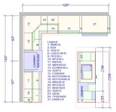 a drawing of a kitchen with measurements for the cabinets