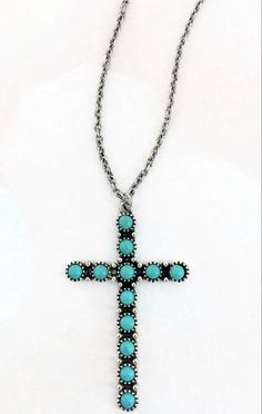 Bohemian Blue Cross Pendant Necklace, Blue Bohemian Necklace With Cross Pendant, Bohemian Turquoise Cross Jewelry, Turquoise Cross Pendant Necklace For Gift, Turquoise Pendant Necklace With Clavicle Chain, Bohemian Turquoise Cross Necklace, Nickel-free Turquoise Pendant Necklace, Bohemian Turquoise Cross Pendant Jewelry, Turquoise Clavicle Chain Necklace For Jewelry Making