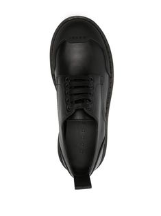 black calf leather tonal stitching front lace-up fastening round toe logo pull-tab at the heel branded insole chunky rubber sole low block heel Black Lace-up Shoes With Stitched Sole In Calf Leather, Leather Sneakers With Round Toe And Lace-up Fastening, Black Low-top Calf Leather Oxfords, Black Calf Leather Low-top Oxfords, Modern Leather Lace-up Shoes With Brogue Detailing, Classic Leather Lace-up Shoes, Calf Leather Lace-up Shoes With Lug Sole, Modern Black Calf Leather Lace-up Shoes, Black Calf Leather Lace-up Shoes With Branded Insole