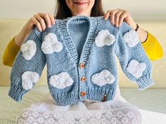 Playful Blue Knitted Sweater, Cute Hand Knitted Blue Sweater, Cute Blue Knit Cardigan, Cute Blue Hand Knitted Sweater, Cute Blue Hand-knitted Sweater, Cute Blue Winter Cardigan, Cute Blue Long Sleeve Cardigan, Casual Blue Hand Knitted Cardigan, Casual Blue Knitted Outerwear