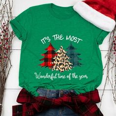 Welcome to our store   Great Christmas Shirt: Merry Christmas letters print, leopard plaid Christmas tree graphic print, v neck, short sleeve, must have for Christmas! Merry Christmas, happy holidays!  Not Cheap Looking: It is really cute and the fabric is soft and very stretchy. Cotton blend, super soft touch feeling, comfortable to wear. Hand wash, do not dry clean, not bleach.  Great Holiday Shirt: Perfect for wearing to Christmas get-togethers where it can get warm in a group of people. It i Clothes Matching, Christmas Letters, Loose Clothes, Christmas Tree Print, Male Clothes, Christmas Clothes, Womens Christmas Shirts, Tree Graphic, Short Sleeve Shirt Women