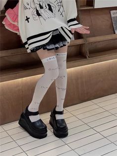 cutiekill-kawaii-emoji-stockings-c0397 Cute White Thigh High Stockings, White Knee-high Casual Stockings, Casual White Thigh-high Stockings, Harajuku Style White Thigh High Stockings, White Harajuku Knee-high Stockings, Goth Skirts, Gothic Tops, Gothic Skirts, Fishnet Stockings