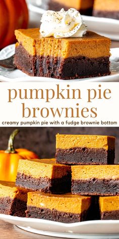 pumpkin pie brownies stacked on top of each other