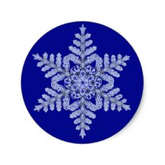 a blue and white snowflake is shown in the middle of a circular sticker