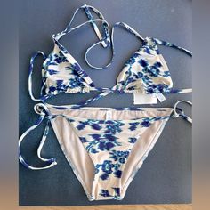 Cream Gap String Bikini With Blue Floral Designs. Bought A Few Years Ago And Never Wore. Large Top And Medium Bottom. Standard Bikini Size. Price Is Firm. Priced To Sell. Summer Swimwear By Gap, Gap Swimwear For Beach Season, Summer Pool Swimwear By Gap, Gap Summer Swimwear For Pool, Gap Summer Swimwear For Beach Season, Gap Summer Swimwear For The Pool, Spring Gap Swimwear For Vacation, Gap Swimwear For Spring Vacation, Gap Summer Swimwear