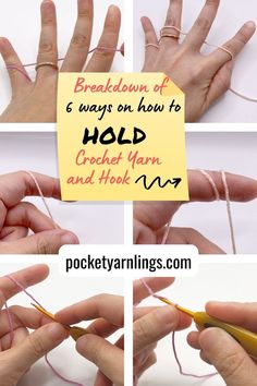 holding crochet hook and yarn Hold Crochet Hook, Crochet Hand Placement, Ways To Hold Yarn When Crocheting, Crochet Tension Tips, How To Hold A Crochet Hook, How To Hold Crochet Hook And Yarn, How To Hold Yarn When Crocheting, Hold Crochet Yarn, Crotchet Hook