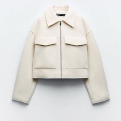 Size Xs Nwt! Never Worn Cream Short Jacket, Zara Ribbed Knit Jacket, Charlize Jacket Aritzia, Zara Cream Puffer Jacket, Zara Coat Cream, Zara Cream Puffer Coat, Zara New Collection 2020, White Long Sleeve Outerwear With Pockets, White Winter Outerwear For Work