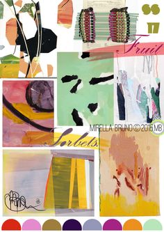 a collage of images with different colors and designs on them, including the words mifflea brun & co