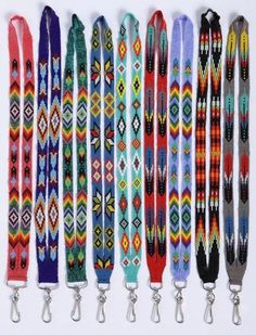 six different colored lanyards are lined up