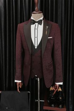 3 Piece Suit Men Wedding, 3 Piece Suit Men, Lapel Wedding, Suits For Wedding, Wedding Burgundy, Pieces Men, Suits Men, Wedding Jacket, Prom Suits