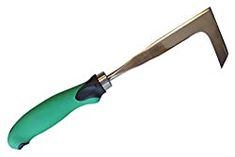 a green handled knife with black handles on a white background