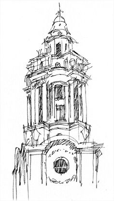 a black and white drawing of a building