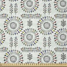 an abstract pattern with colorful flowers and leaves on a white background, suitable for wallpaper or fabric