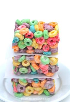 two stacks of cereal krispy kreme treats stacked on top of each other