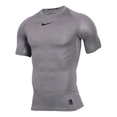 Men's Nike Pro Short Sleeve Training Tight Gray 838092-091 Nike Dri-fit Breathable Activewear, Nike Technical Activewear For Sports, Nike Dri-fit Activewear For Light Sports, Nike Gray Athletic Fit Activewear, Nike Gray Activewear For Sports Events, Nike Dri-fit Activewear For Running, Nike Technical Activewear, Fitted Dri-fit Functional Activewear, Nike Dri-fit Athletic Activewear