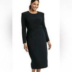 Sergio Hudson X Target Women's Strong Shoulder Midi Dress Black Size Xx Small Nwt Classic Black Midi Dress For Career, Elegant Black Midi Dress For Career, Fitted Long Sleeve Career Dress, Classic Black Sheath Midi Dress, Black Sheath Dress For Career, Kelly Green Dresses, Sergio Hudson, Neon Pink Dresses, Cream Floral Dress