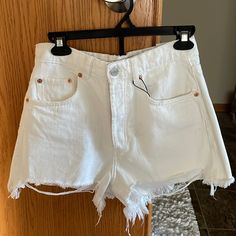 Zara Shorts,Brand New,Nice White Color.Final Offer. High Rise Denim Jeans, Cuffed Denim Shorts, White Jean Shorts, Ripped Denim Shorts, Zara Shorts, Tailored Shorts, Belted Shorts, Zara White, Mom Shorts