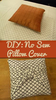 an image of a bed with pillows on it and the words diy no sem pillow cover