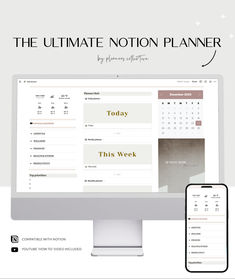 a desktop computer with the ultimate motion planner app on it and an iphone next to it