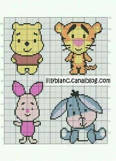 cross stitch pattern with winnie the pooh, piglet and eef