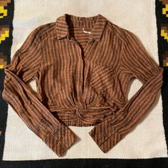 Only Worn Once, Practically Brand New. Orange Collared Top For Fall, Orange Tops For Fall Workwear, Orange Tops For Workwear In Fall, Orange Fall Workwear Tops, Orange Workwear Tops For Fall, Retro Cropped Tops For Fall, Rust Long Sleeve Tops For Fall, Casual Burnt Orange Tops For Fall, Burnt Orange Casual Tops For Fall