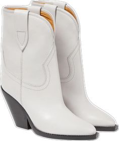 White Almond Toe Calf Leather Boots, Classic White Calf Leather Boots, White Calf Leather Ankle Boots, White Leather Boots With Sculpted Heel, White Calf Leather Boots With Leather Sole, White Calf Leather Boots With Leather Lining, White Heeled Boots With Leather Sole, Calf Leather Ankle Boots For Spring, Spring Calf Leather Ankle Boots