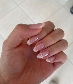 Nails Acrylic Girly, Bow Acrylic Nails French Tip, Pink Bow Acrylic Nails, Simple And Classy Nails, Almond French Tip Nails With Bow, Pink Nails With White Bow, Bow Pink Nails, Pink French Tip Nails With Bow, Baby Pink Nails With Bow