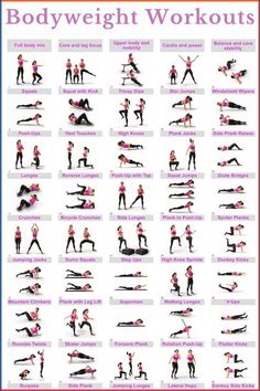 a poster showing how to do the bodyweight workouts in different poses and positions