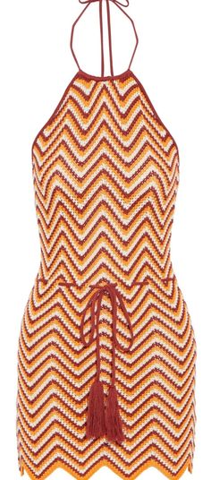 Dress Crochet-Knit Ribbed Trims Tasseled Ties Drawstring Waist Ties At Neck Scalloped Hem Mid-Weight Knit Dry Clean Imported 72% Viscose 28% Polyester New With Tag Line Through Label To Prevent Store Returns From A Pet And Smoke Free Environment Halterneck Mini Dress, Ronny Kobo, Dress Crochet, Knitted Bodycon Dress, Rust Dress, Lace Shift Dress, Striped Mini Dress, Halter Mini Dress, Halterneck Dress