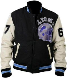 Handmade New Beverly Hills Cop Axel Foley Detroit Lions Vintage Wool Varsity Jacket  Step into the world of Axel Foley with this meticulously crafted Letterman jacket, an exact replica of the one Eddie Murphy wore in the 1984 classic film Beverly Hills Cop. Experience true luxury and craftsmanship with this jacket, made from premium-quality wool and faux leather. The soft wool exterior provides excellent warmth and comfort, while the buttery-smooth leather sleeves add a touch of elegance and sop Drive Jacket, Axel Foley, Leather Sleeve Jacket, Beverly Hills Cop, Eddie Murphy, Western Jacket, Leather Sleeves, Real Leather Jacket, Letterman Jacket