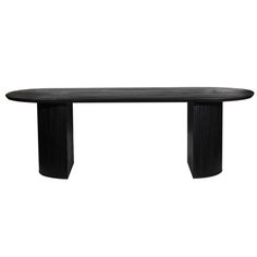 a black table on a white background with no one around it or in the photo