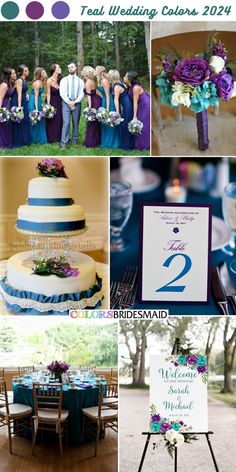 the wedding colors are blue, purple and green for this bride's color scheme